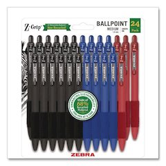 Z-Grip Ballpoint Pen with Recycled Material, Retractable, Medium 1 mm, Assorted Ink and Barrel Colors, 24/Pack