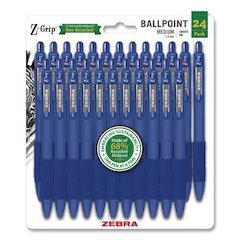 Z-Grip Ballpoint Pen, Retractable, Medium 1 mm, Blue Ink and Barrel, 24/Pack