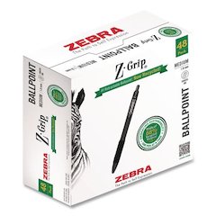 Z-Grip Ballpoint Pen, Retractable, Medium 1 mm, Black Ink and Barrel, 48/Pack