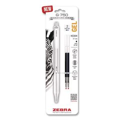 G-750 Gel Pen with Black and Blue Ink Refills, Retractable, Medium 0.7 mm, Black Ink, White Barrel