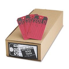 Sold Tags, Paper, 4.75 x 2.38, Red/Black, 500/Box