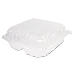 ClearSeal Hinged-Lid Plastic Containers, 3 Compartments, 9.4 x 8.9 x 3, Plastic, 100/Bag, 2 Bags/Carton