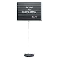 Adjustable Single-Pedestal Magnetic Letter Board, 24" x 18", Black Surface, Gray Aluminum Frame