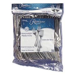 Reflections Heavyweight Plastic Utensils, Fork, Silver, 40/Pack