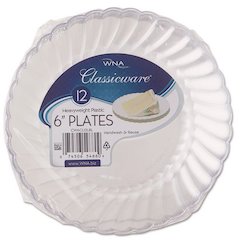 Classicware Plastic Plates, 6" dia, Clear, 12/Pack, 15 Packs/Carton