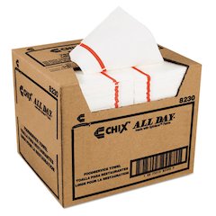 Chicopee All Day Foodservice Towels, 1-Ply, 12.25 x 21, White/Red Stripe, 200/Carton