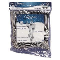 Reflections Heavyweight Plastic Utensils, Fork, Silver, 40/Pack, 8 Packs/Carton