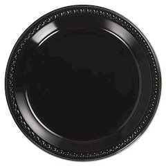 Heavyweight Plastic Plates, 10.25" dia, Black, 125/Pack, 4 Packs/Carton