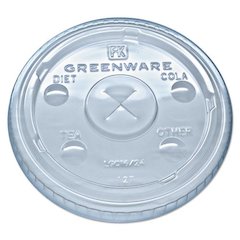 Greenware Cold Drink Lids, X-Slot, Fits 16 oz/18 oz/24 oz Cold Cups, Sugarcane, Clear, 1,000/Carton