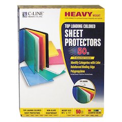 Colored Sheet Protectors, Heavy-Duty, Side: 3-Hole Punched, Top Load 8.5 x 11 Insert, Assorted Transparent Colors, 50/Box