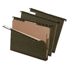 SureHook Reinforced Hanging Divider Folders, 1/5-Cut Tab, Expands 2", 1 Divider, 4 Fasteners, Letter Size, Green, 10/Box