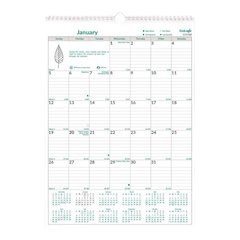 EcoLogix Monthly Wall Calendar, EcoLogix Artwork, 12 x 17, White/Green Sheets, 12-Month (Jan to Dec): 2026