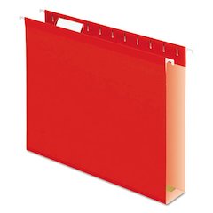 Extra Capacity Reinforced Hanging File Folders with Box Bottom, 2" Capacity, Letter Size, 1/5-Cut Tabs, Red, 25/Box