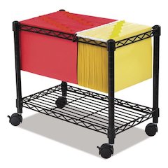 Wire Mobile File, Metal, 1 Shelf, 2 Bins, 14" x 24" x 20.5", Black