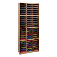 Steel/Fiberboard Literature Sorter, 72 Compartments, 32.25 x 13.5 x 75, Med Oak