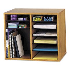 Wood/Fiberboard Literature Sorter, 12 Compartments, 19.63 x 11.88 x 16.13, Oak