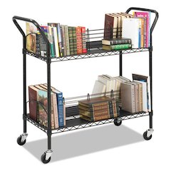 Wire Book Cart, Metal, 4 Shelves, 200 lb Capacity, 44" x 18.75" x 40.25", Black