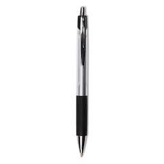 Comfort Grip Ballpoint Pen, Retractable, Medium 1 mm, Black Ink, Silver/Black Barrel, Dozen