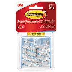Medium Clear Wire Hooks, Metal Wire, Silver/Clear, Supports 2 lb, 6/Pack