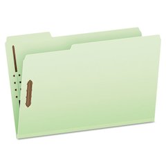 Heavy-Duty Pressboard Folders with Embossed Fasteners, 1/3-Cut Tab, Expands 3", 2 Fasteners, Legal Size, Green, 25/Box