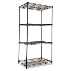 NSF Certified Industrial Four-Shelf Wire Shelving Kit, 36w x 24d x 72h, Black