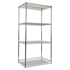 NSF Certified Industrial Four-Shelf Wire Shelving Kit, 36w x 24d x 72h, Silver