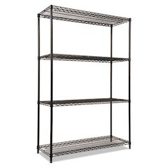 NSF Certified Industrial Four-Shelf Wire Shelving Kit, 48w x 18d x 72h, Black