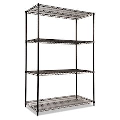 NSF Certified Industrial Four-Shelf Wire Shelving Kit, 48"w x 24"d x 72"h, Black
