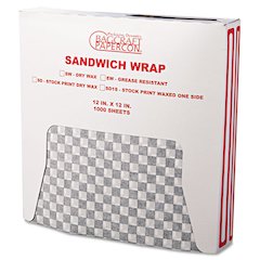 Grease-Resistant Paper Wraps and Liners, 12 x 12, Black Check, 1000/Box, 5 Boxes/Carton