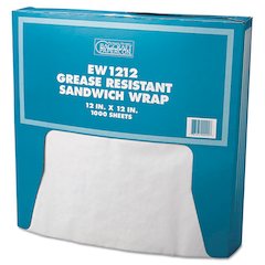 Grease-Resistant Paper Wraps and Liners, 12 x 12, White, 1,000/Box, 5 Boxes/Carton