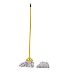 Cotton Cut End Mop Kit, #24 Natural Cotton Head, 60" Yellow Metal/Plastic Handle