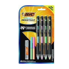 Break-Resistant Mechanical Pencils with Erasers, 0.7 mm, HB (#2), Black Lead, Assorted Barrel Colors, 4/Pack