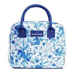 Simplified Lunch Bag with 4 Food Containers, 9 x 6 x 10, Blue Floral