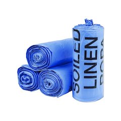 Institutional Low-Density Can Liners, Soiled Linen, 30 gal, 1 mil, 30" x 43", Blue, 200/Carton