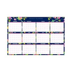 Day Designer Peyton Laminated Erasable Wall Calendar, Floral Artwork, 36 x 24, White/Navy Sheets, 12-Month (Jan to Dec): 2026