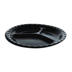Placesetter Deluxe Laminated Foam Dinnerware, 3-Compartment Plate, 9" dia, Black, 200/Carton