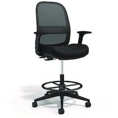 Alera Kempton Fabric Mesh Task Stool, Supports Up to 275 lb, 26.57 to 33.62 Seat Height, Black Seat, Black Back, Black Base