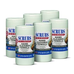 Hand Cleaner Towels, 1-Ply, 10 x 12, Citrus, Blue/White, 30/Canister, 6/Carton