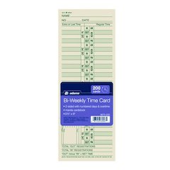 Time Cards for Acroprint, Amano and Lathem Time Clocks, Two Sides, Bi-Weekly, 3.38 x 9, 200/Pack