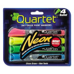 Neon Dry Erase Marker Set, Broad Bullet Tip, Assorted Colors, 4/Set