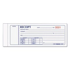 Receipt Book, Three-Part Carbonless, 7 x 2.75, 4 Forms/Sheet, 50 Forms Total