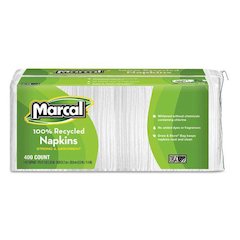 100% Recycled Luncheon Napkins, 1 Ply, 11.4 x 12.5, White, 400/Pack, 6 Packs/Carton