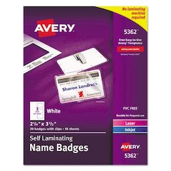 Self-Laminating Laser/Inkjet Printer Badges, 2.25 x 3.5, White, 30/Box