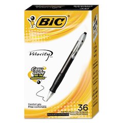 Velocity Easy Glide Ballpoint Pen Value Pack, Retractable, Medium 1 mm, Black Ink, Black Barrel, 36/Pack