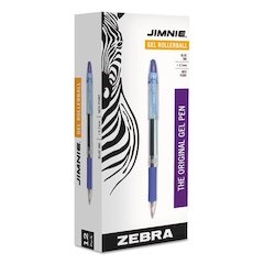 Jimnie Gel Pen, Stick, Medium 0.7 mm, Blue Ink, Clear/Blue Barrel, 12/Pack