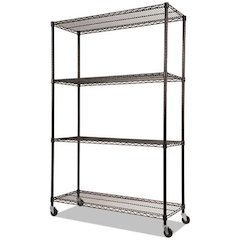 NSF Certified 4-Shelf Wire Shelving Kit with Casters, 48w x 18d x 72h, Black