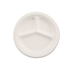 Paper Dinnerware, 3-Compartment Plate, 10.25" dia, White, 500/Carton