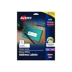 Glossy White Easy Peel Mailing Labels w/ Sure Feed Technology, Laser Printers, 1 x 2.63, White, 30/Sheet, 25 Sheets/Pack