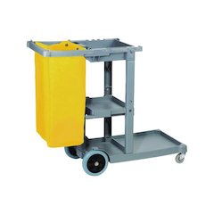 Janitor's Cart, Plastic, 4 Shelves, 1 Bin, 19" x 45" x 39", Gray
