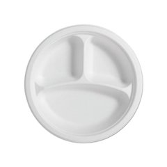 PaperPro Naturals Fiber Round Plates, 3-Comp, 10 1/4", Natural, 125/PK, 4 PK/CT